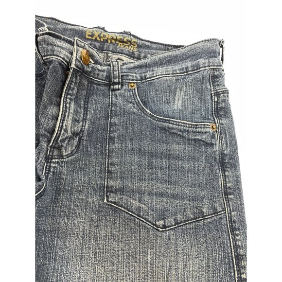 Express Jeans Women’s Denim Shorts 6 Blue 4-Pocket Zip & Button Stretchy - Picture 10 of 16